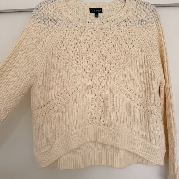 Topshop chunky eyelet knit sweater in cream - Picture 7 of 11